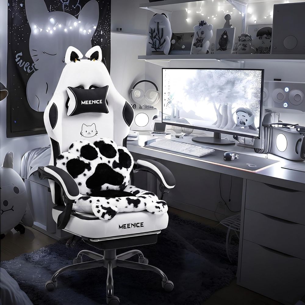 Pc Gaming Girl - Gamingstoel Schattig met kattenoren, lendensteun en