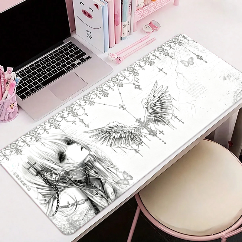 Pc Gaming Girl - Leren muismat Zwart Wit Anime Esthetiek